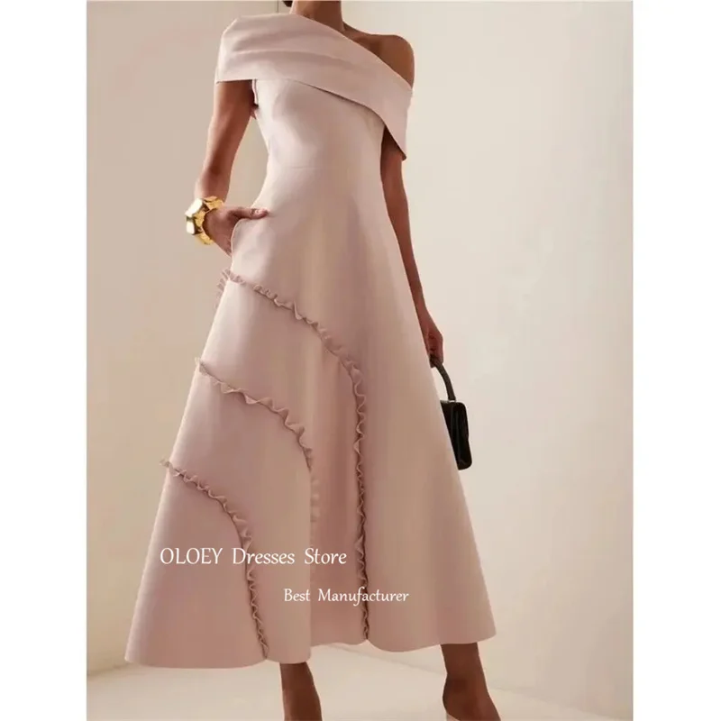 

OLOEY Blush Pink Arabic Women Formal Evening Dresses Arabic Women Bolero Ankle Length Party Occasion Dress