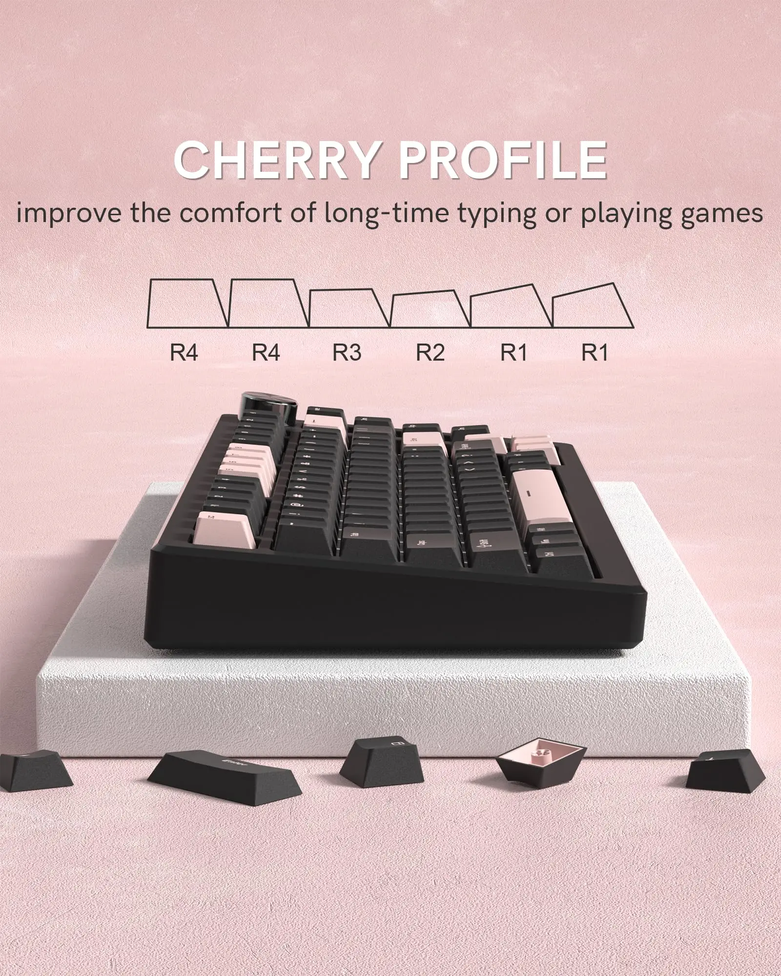 Keyboard 138 tombol Retro Keycap profil Cherry, HITAM Pink Double Shot PBT Keycap untuk Cherry Gateron MX switch Keyboard Gaming
