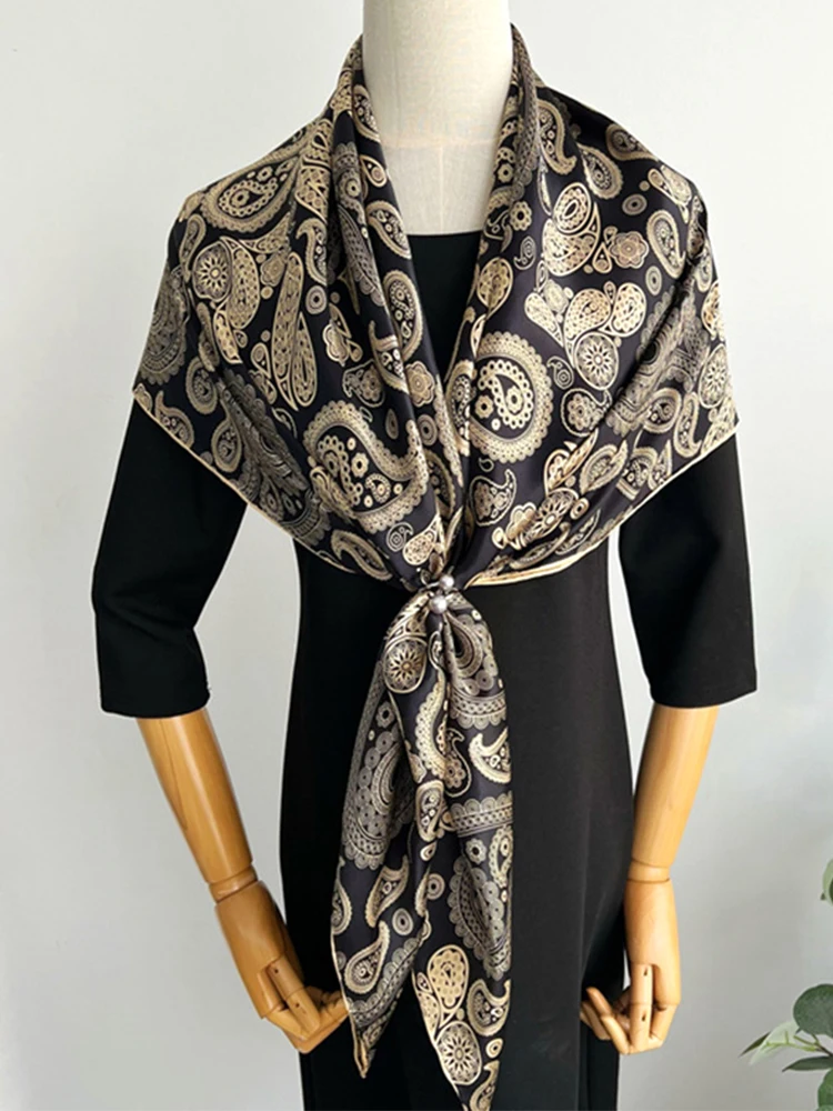 ele-silk-scarf-for-women-0-authentic-silk-bla-gold-walnut-flower-print-versatile-large-square-awl-faionable