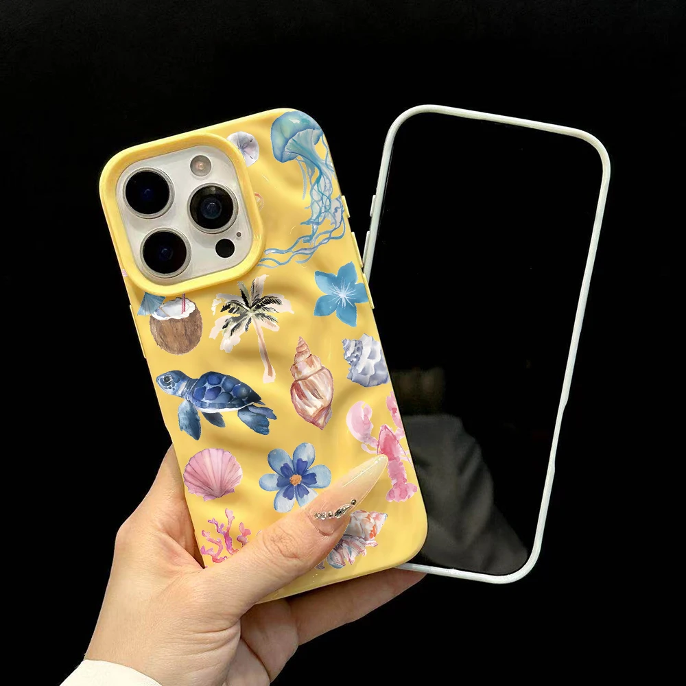 Luxuriöse Ozean-Muschel-Kollage Handyhülle für iPhone 17 16 15 14 13 12 11 Pro Max 14 Plus 17 Air Falten-Wellen Weiche Silikonhülle – Detail 6