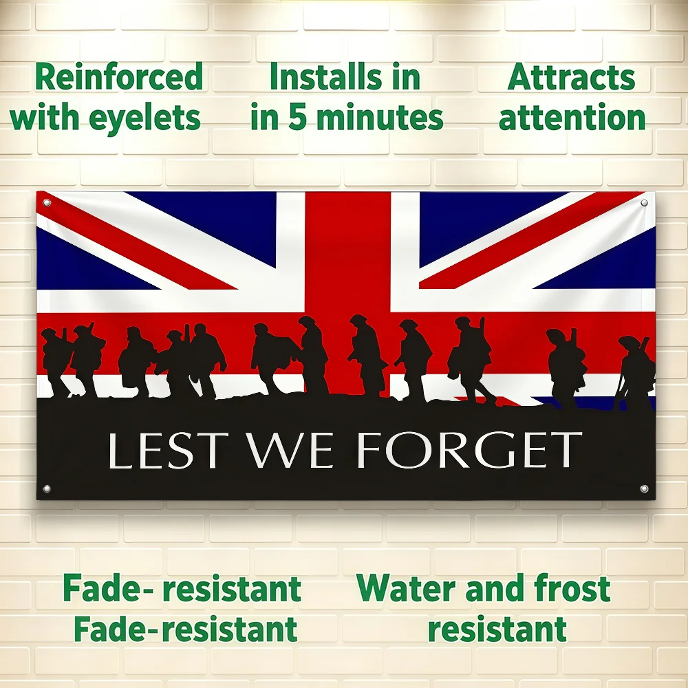 Lest We Forget UK flag For Outdoor Camping Party Club Garage Bar Room Decoration Banner