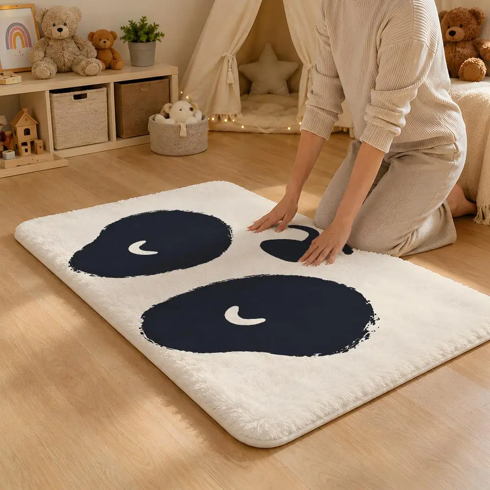 Adorable Panda Eyes Floor Mat Flannel Rug Non Slip Absorbent Soft Washable For Entryway Hallway Bathroom Kitchen Decor