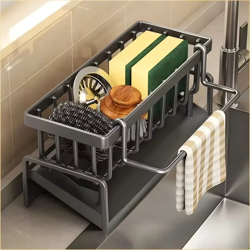 Household Kitchen Storage Holder Sink Drain Shelf Practical Organizer for Sponge Cleaning Cloth Liquid Detergent