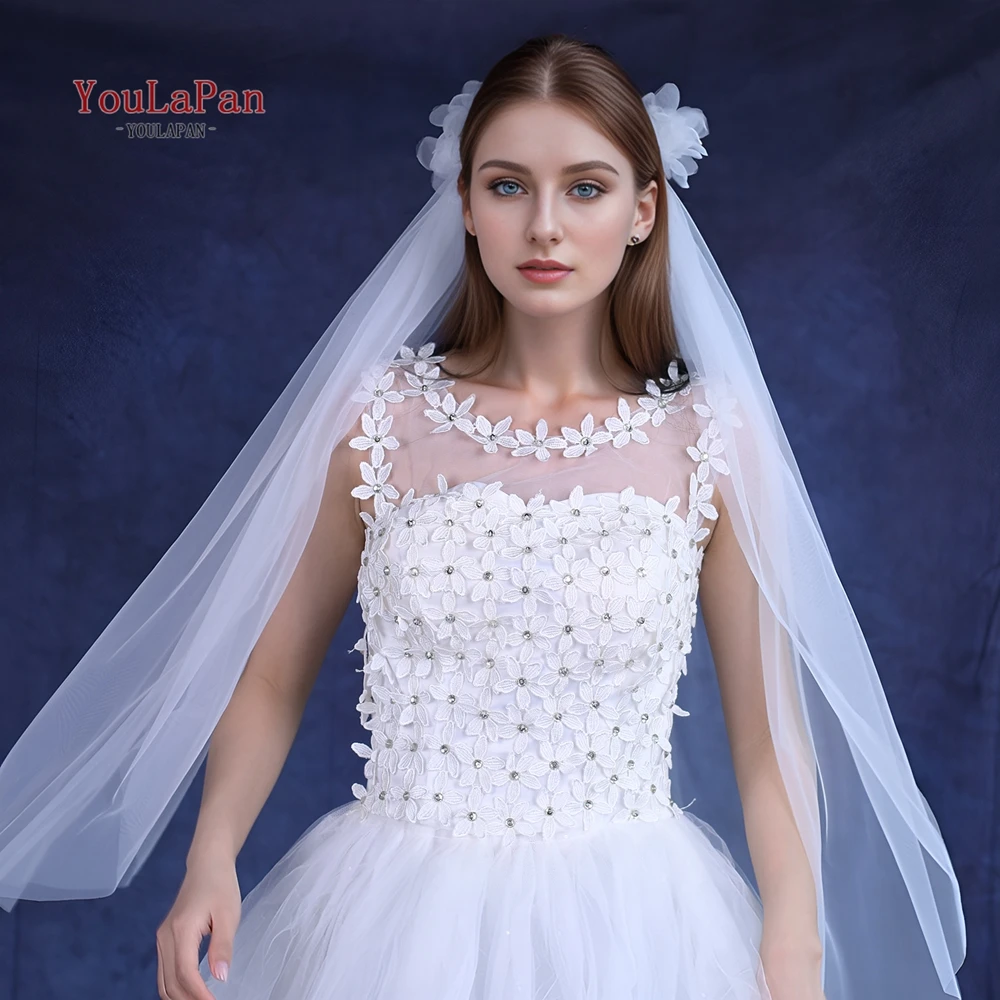 TOPQUEEN Simple Retro Style Bridal Veil 2-Piece Ribbon Comb Wedding Accessory Velos De Novia Flores V233