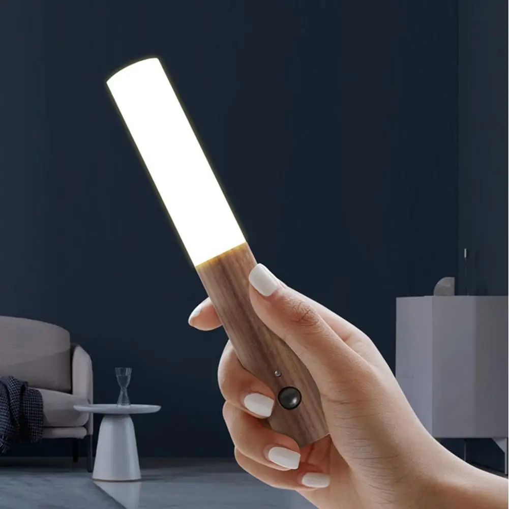 Motion Sensor Wooden LED Night Light Built In 500 Mah Rechargeable Battery Intelligent Body Sensor Rechargeable Wall Lamp