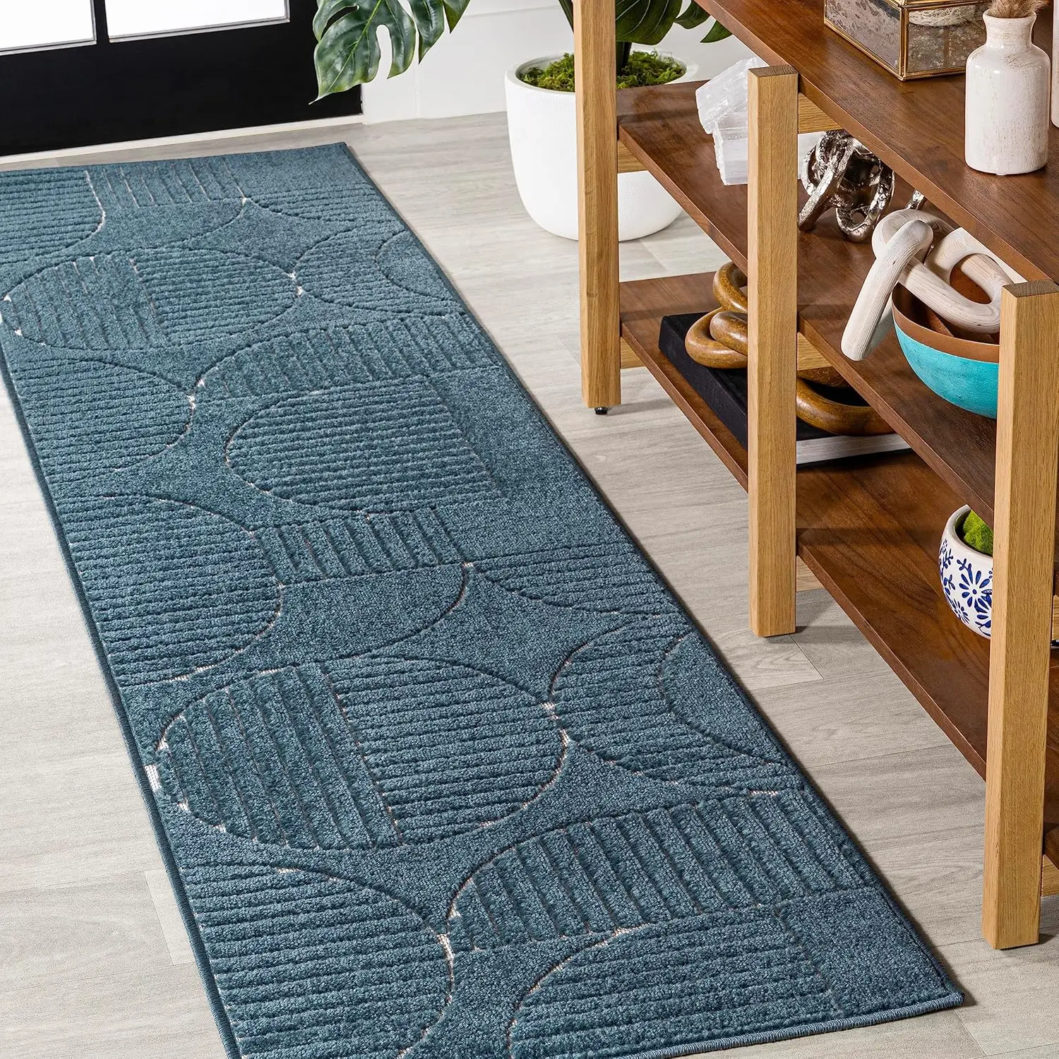 SCN104A-28 Nordby HighLow Geometric Arch Scandi Striped Indoor/Outdoor Runner Rug,Contemporary,Bohemian,Transitional for Bedroom