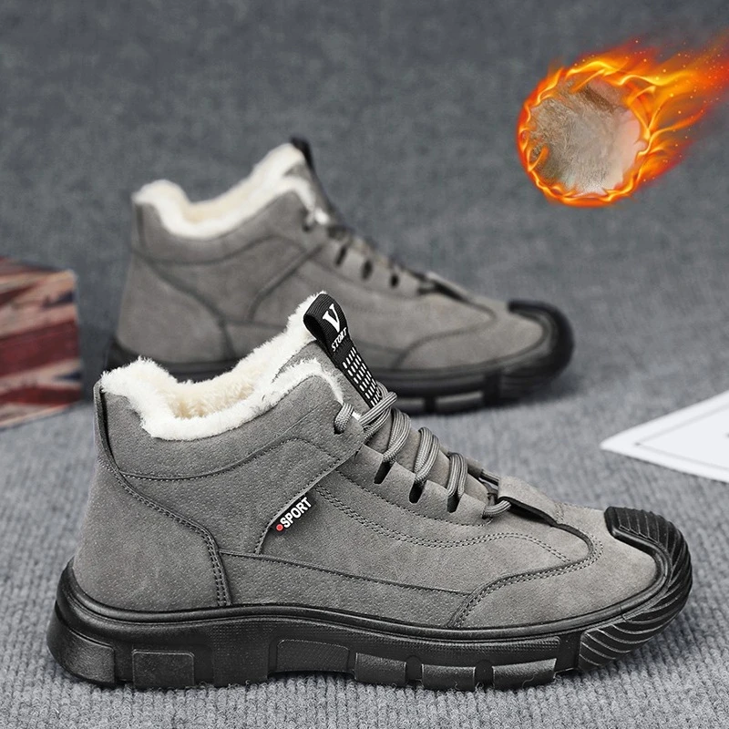 

Утолщенные зимние зимние ботинки с высоким берцем, мужская уличная спортивная обувь, теплая универсальная обувь для папы на флисовой подкладке, нескользящая подошва из ПВХ