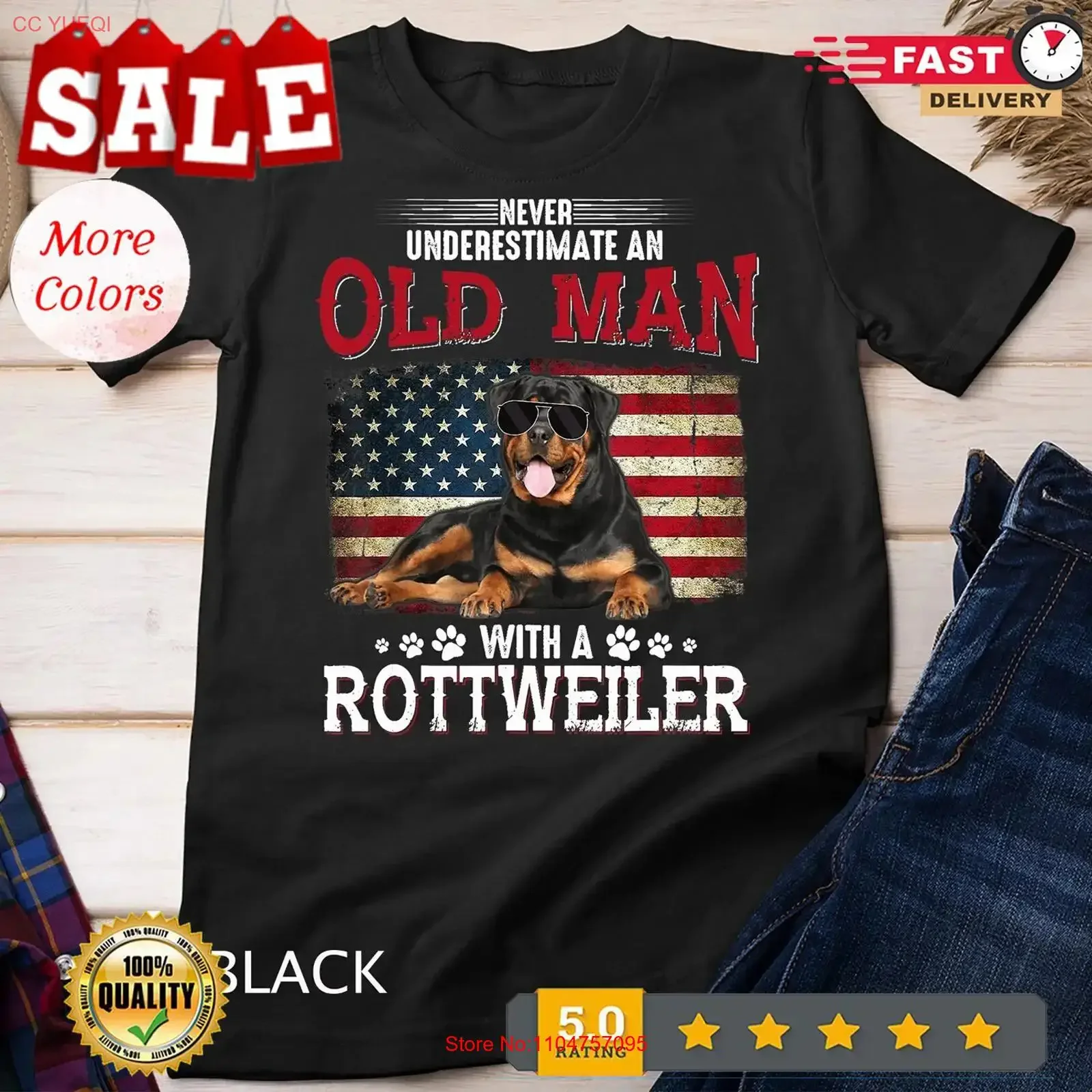 Never Underestimate An Old Man With A Rottweiler Costume T Shirt  vintage Washed Casual Top For Everyday Wear streetwear