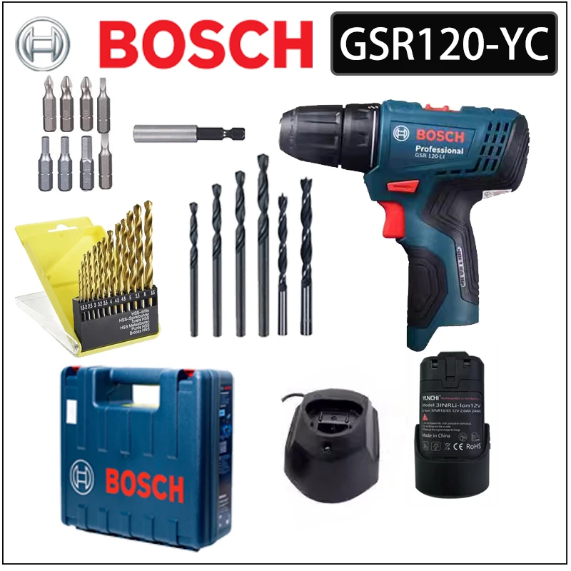 Bosch 12V 18V LI Battery Wireless Electric Drill Screwdriver GSR180 GSR12-30 GSR185 GSR120 GSB183 HSS Twists Bit And One Battery