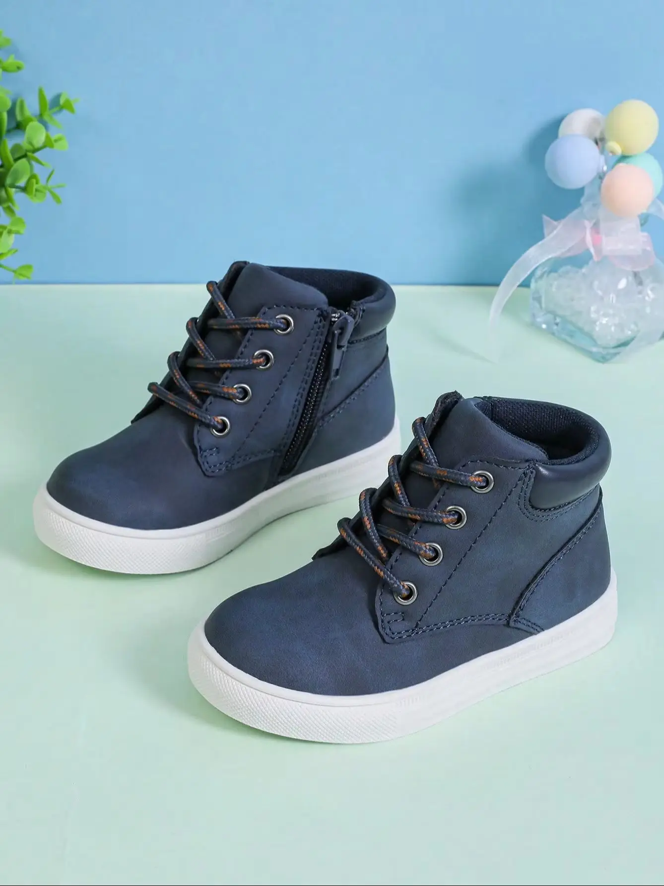 Daclay Preppy PU Leather Toddler Sneakers, 2-Way Wear Mid & Hi Top All-Season Baby Walking Shoes