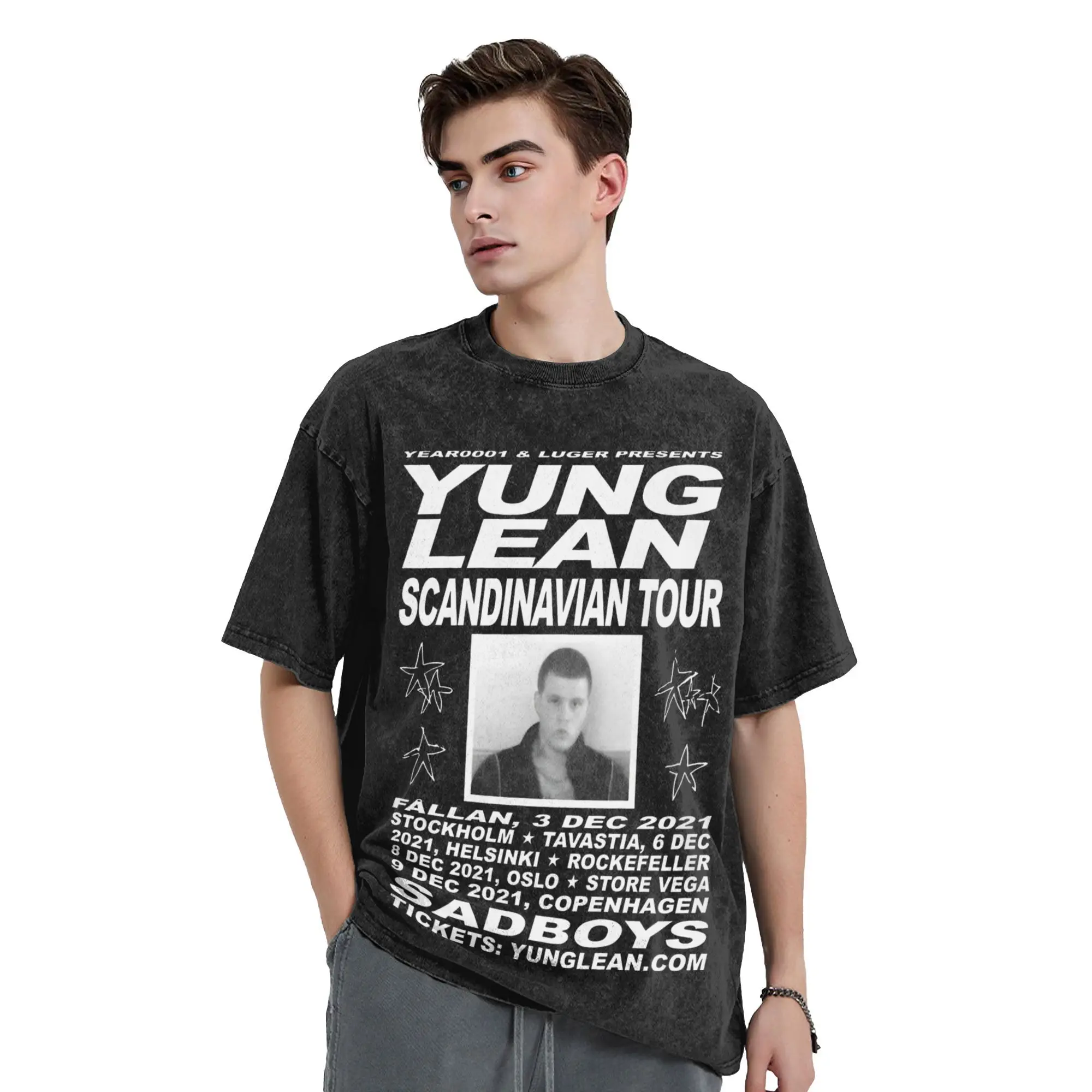 Yung Lean Scandinavian Tour Washed T Shirt Streetwear Hip Hop Novelty T-Shirts Tee Shirt Men Women Short Sleeve High Street