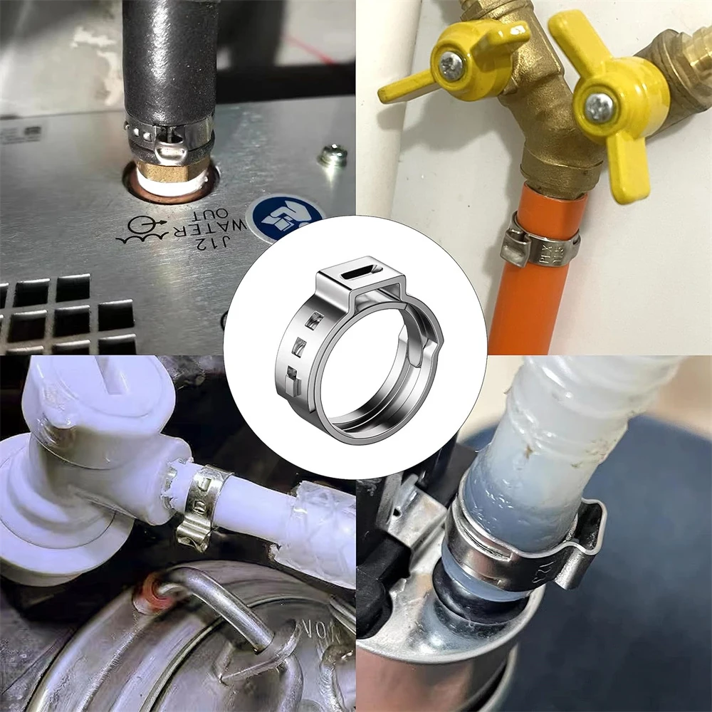 60 Stück 6,8-25,6mm 304 Edelstahl Einohr-Schlauchklemmen Stufenlose Cinch-Klemmringe Set für Sanitär-Rohrverbindungen – Detail 6