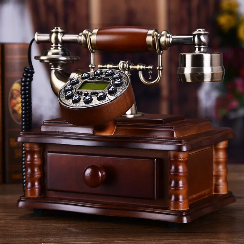 Chinese Style Solid Wood Retro Telephone European Style Home Landline Fashionable and Creative Old-fashioned Retro Telephone