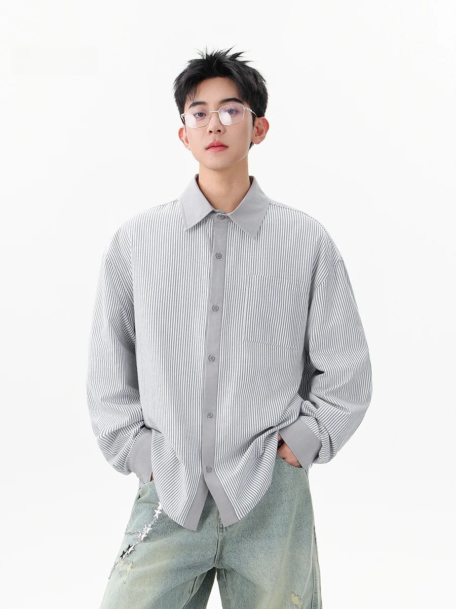 

ay Striped Men's Long Sve irt Loose Fit Cleanfit Casual Outerwear Autumn Season Polyester Cotton Blend Button up