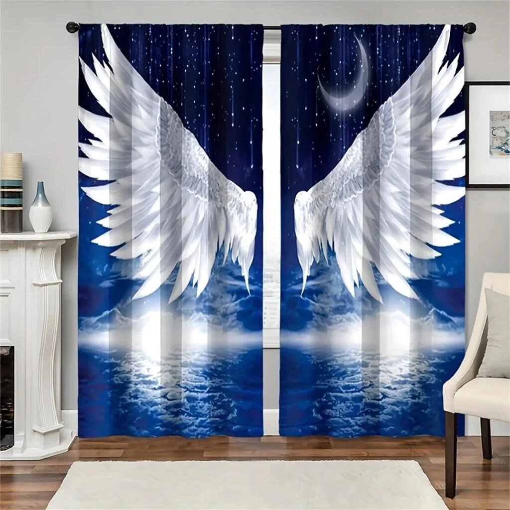 Angel Wings Starry Curtains Fantasy Window Drapes 2 Panels Magical Living Room Bedroom Home Decor