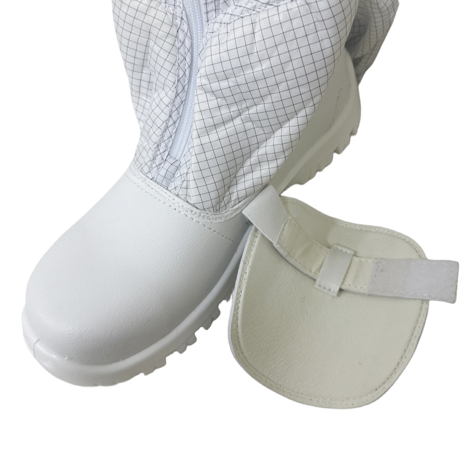 Cleanroom Lab Pu Sole Customized Dust Proof Esd Booties Protect Instep Toe Autoclavable Fabric Zipper Antistatic Safety Boots