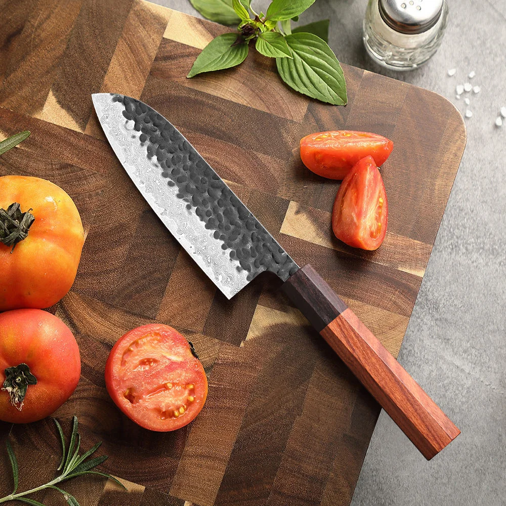MOSTODOZO 5-inch Japanese Santoku Chef Knife Damascus Steel Handmade Professional Kitchen Knives Petty Utility Fruit Cleaver