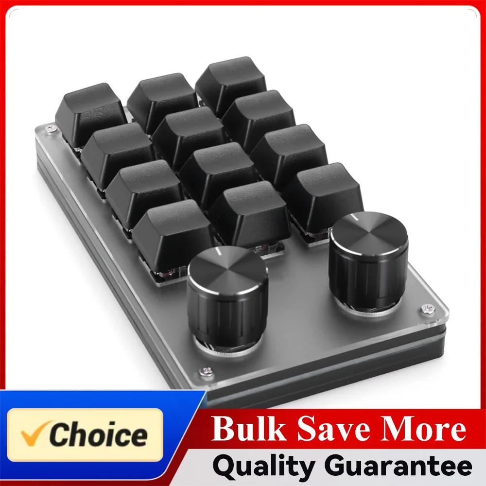 12 Key 2 Knob One Handed Mechanical Gaming Keyboard Bluetooth-Compatible/Wired Copy Paste Mini Button Hotswap for Office Gaming