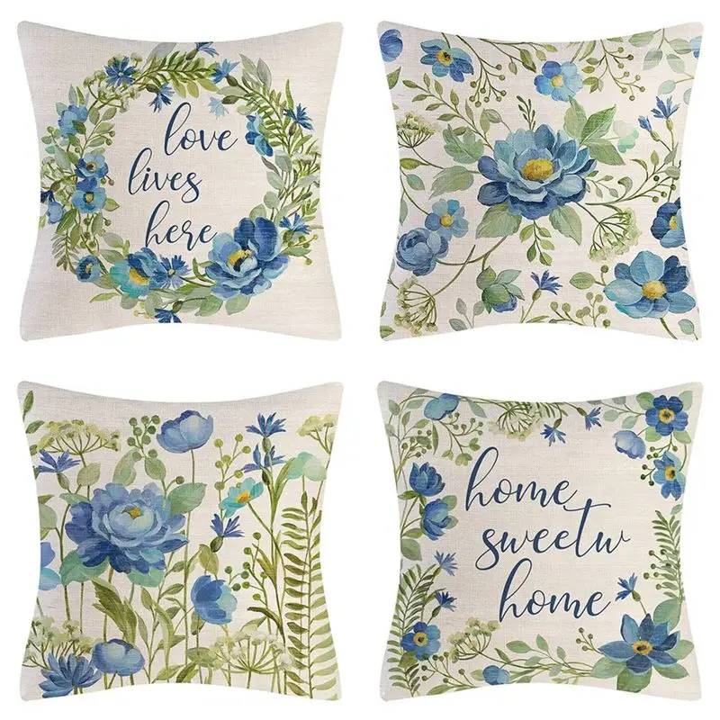 ABUL-Sofa Cushion Cover 18X18 Set Of 4 Spring Decorations Flower Home Decor For Couch Sofa