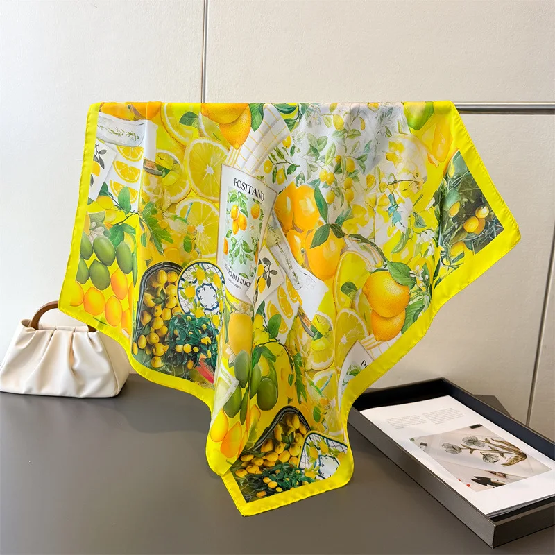 Fashion Print Silk Hairbands Summer Lemon Scarf Women 2026 New Elagant Bandana Neck Kerchief Head Bands Foulard Female Scarfs image 3