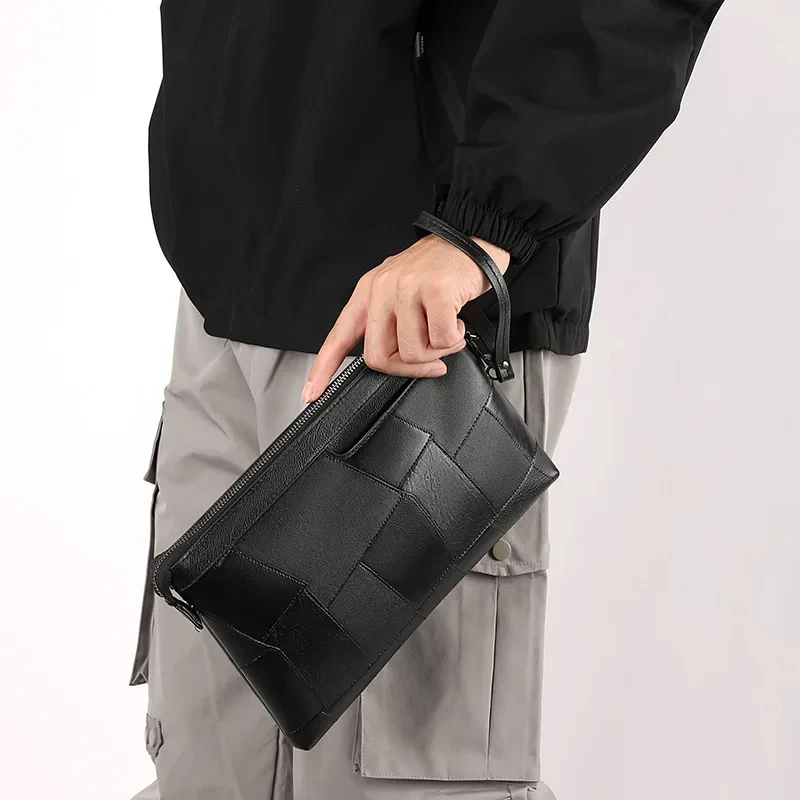 Men's handbag Wear-resistant PU spliced clutch large-capacity mobile phone envelope bag