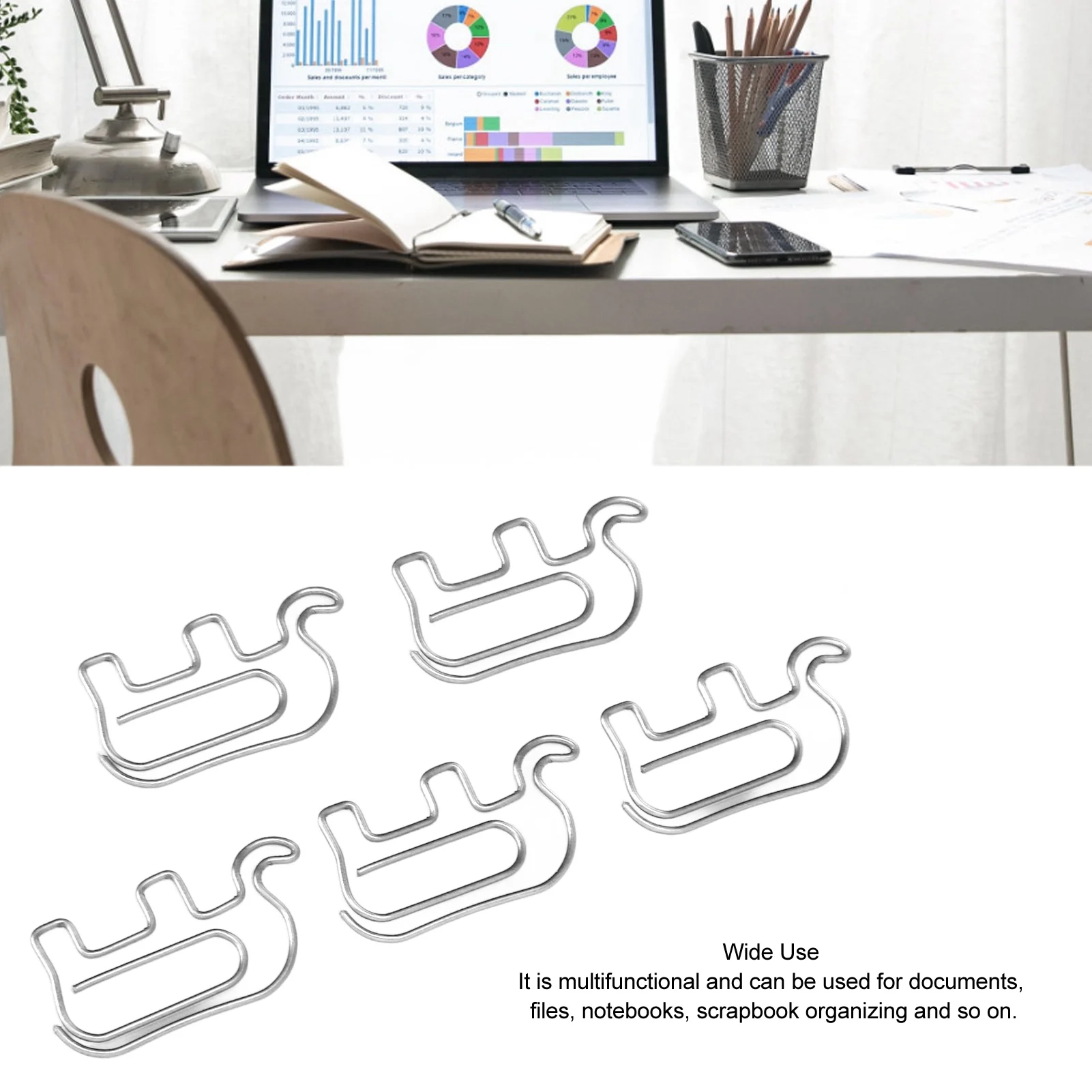 

100pcs Paper Clip Cute Elephant Shaped Stainless Steel Paper Clip with Storage Box for Photo Bookmarks Silver