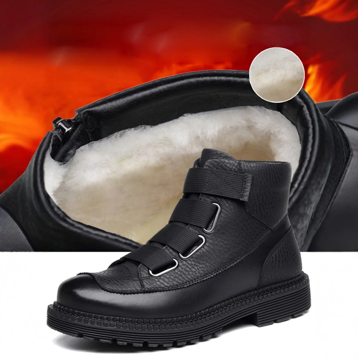 Men's Winter Boots High Top Genuine Leather Shearling Lined Waterproof Non-Slip Snow Boots Comfortable Warm Ankle Casual Shoes