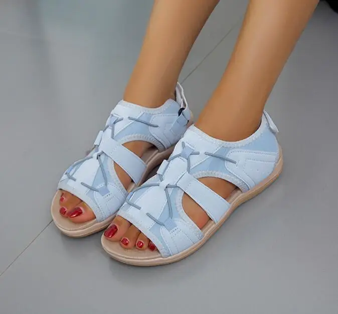 Women New Fashion Women Flats Outdoor Beach Sandals Low Top Round Toe Casual Sports Comfortable Fish Mouth Opened Toe Sandals