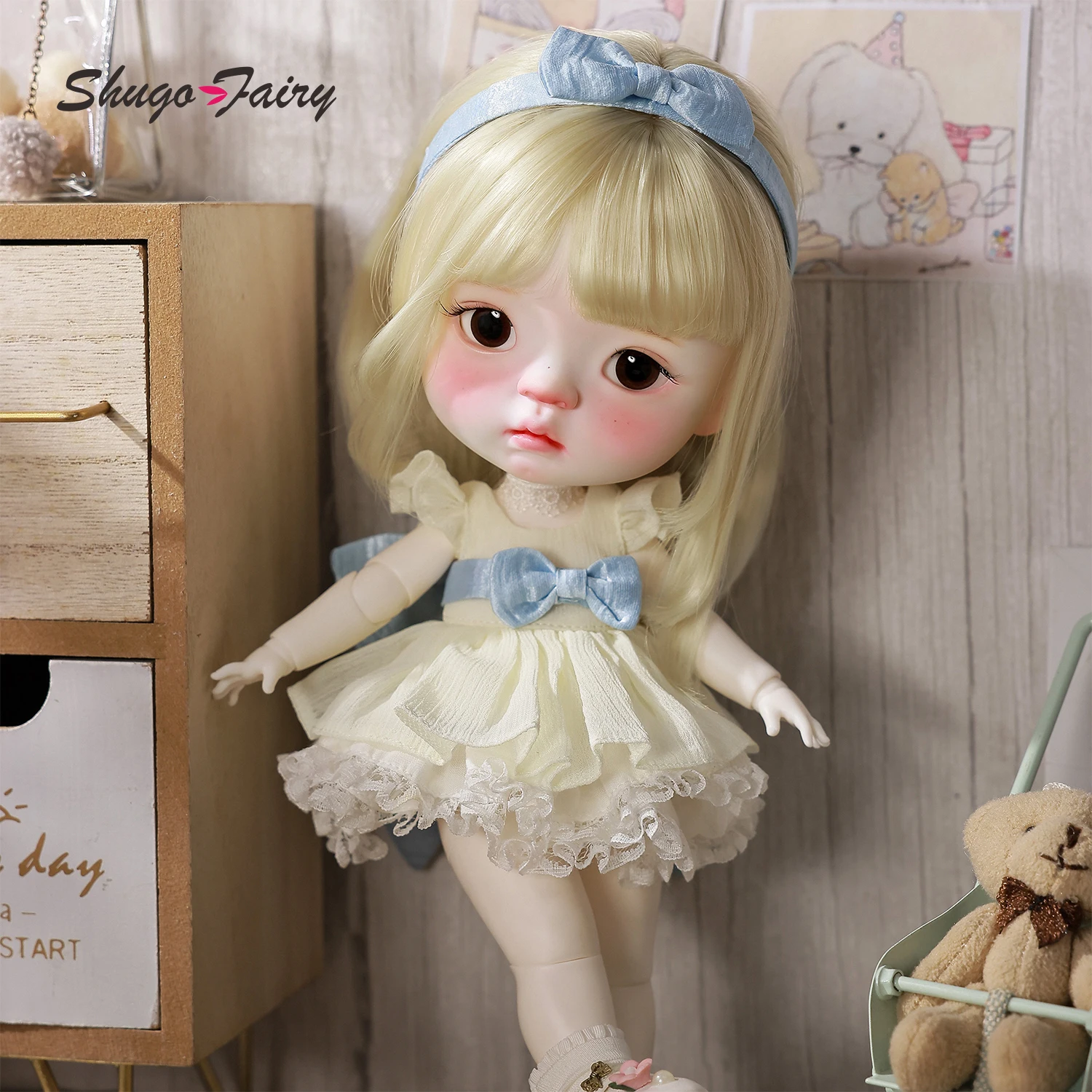 

Yuanbao A 1/6 Bjd Doll Sweet Little Baby Faces Big Head Toys High Quality Full Set ShugaFairy Bjd Action Figure Collection