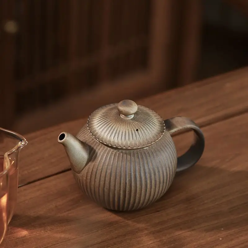 

Wood-Fired Ash Gray Vein Pattern Teapot Chinese Style Household Coarse Pottery Single Pot Vintage Exquisite Kung Fu Set Tea