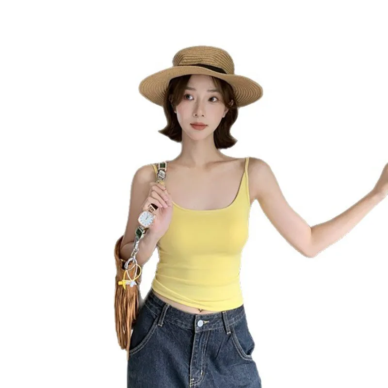 Vacation commuting versatile hollow cross high hanging angle shoulder strap side folding breast fixed cup sling beautiful vest
