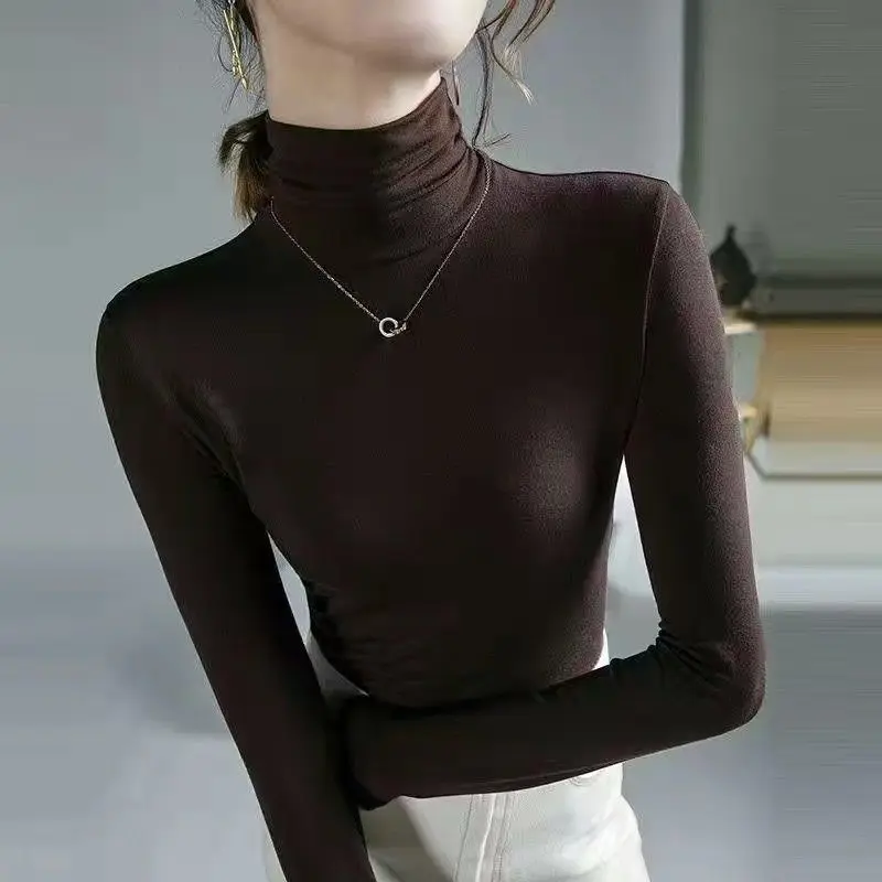 2024 Czarne Kobiece Topy Slim White Odzież Zwykły Turtleneck Ciepłe Damskie Koszulki Seksowne Koszulki Zabawna Oferta Koreański Styl Tshirty Xxl