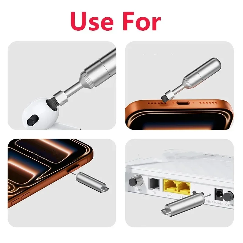 2-in-1 SIM Card Ejector Pin & Earphone Cleaning Pen Aluminum Alloy Portable Cleaner Tool for Phone