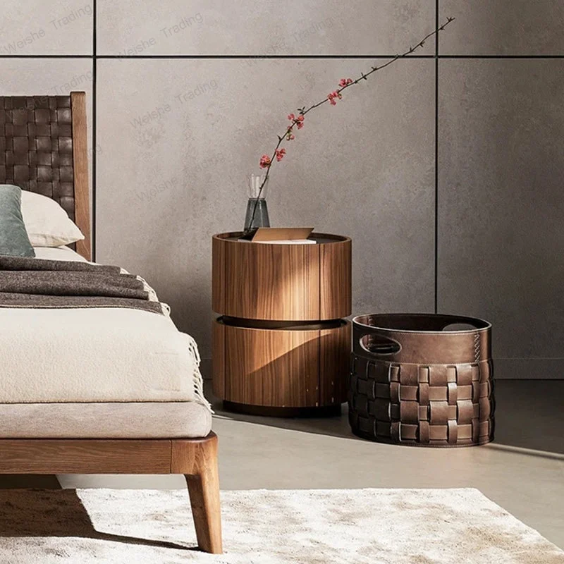 Italian minimalist bedside table antique haute couture walnut family bedroom storage cabinet