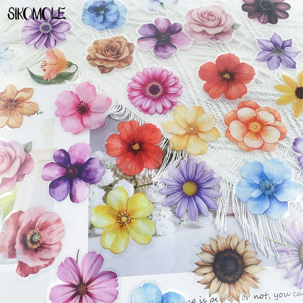 

50PCS Retro Flowers Graffiti Stickers PET Transparent Decals Toy Stationery Guitar Phone Bicycle Laptop Luggage Car Sticker