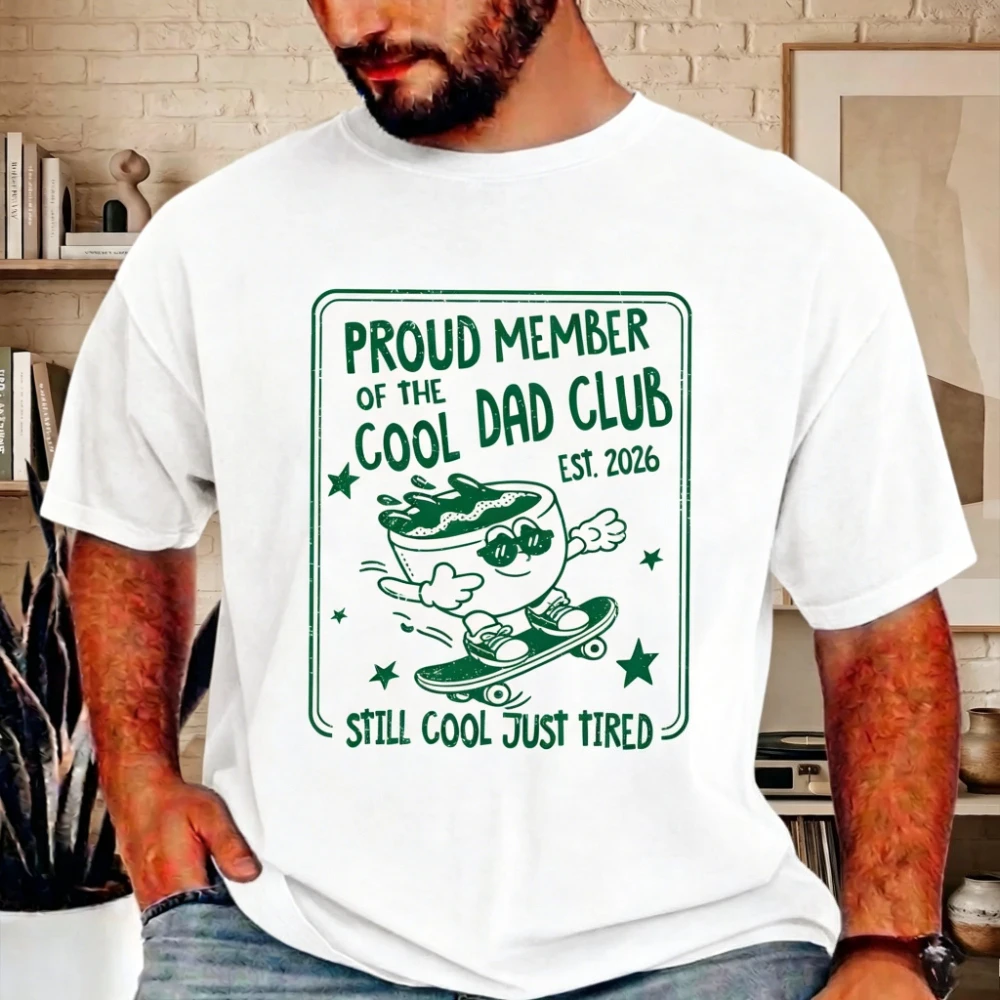 Retro Cool Dad Club Skateboarding Coffee Mascot T-Shirt Humorous Tired Dad Quote Shirt Father Day Gift Clothing Men Cotton Tops