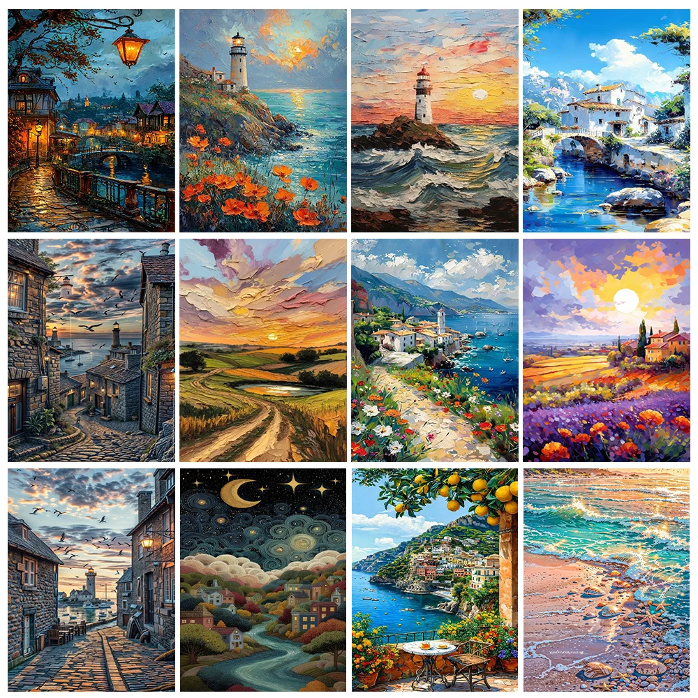 Monet style landscape DIY digital oil painting timeless beauty landscape art living room bedroom wall decoration gift