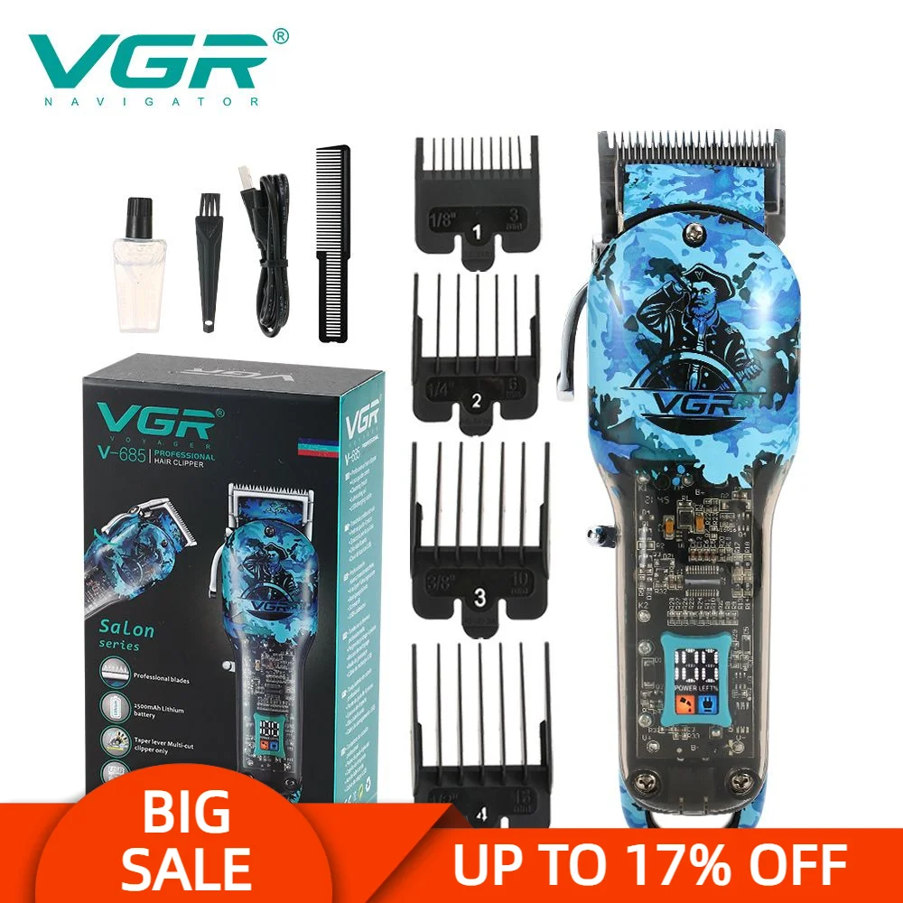 

VGR V685 Hair Clipper Salon USB LCD Adjustable Washable Machine Cordless Trimmer For Men Rechargeable Portable Haircut Vgr 685