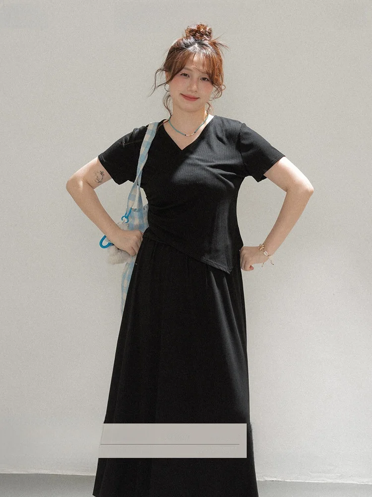 

Новый летний комплект Heynew Ele: асимметричный топ и юбка для полных женщин (для фигуры типа «груша»)