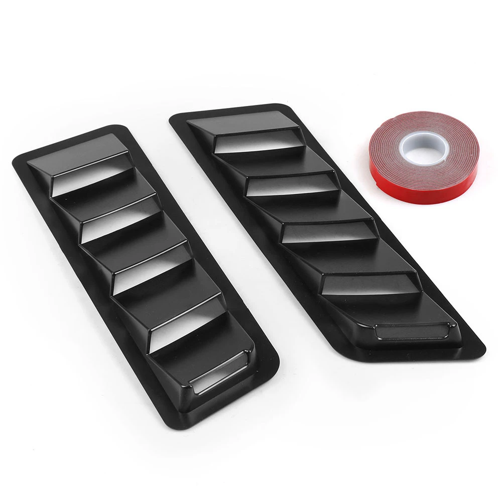 1 Pair Universal Car Air Intake Scoop Bonnet Hood Vent Louver Cooling Panel Trim Set Matte Black Carbon Fiber ABS 17x5 Inch