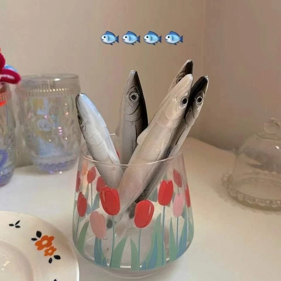 Cartoon Fishing Ballpoint Pen Creative Funny Simulation Fish Shape Black Pen Cute Stationery for Students