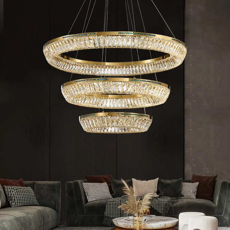 Modern gold round crystal LED chandelier, glossy living room, dining room pendant light, home lighting decorative ceiling light.