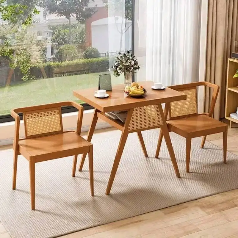Rattan Leisure Outdoor Balcony Tea and Table Three-piece Tables Patio Furniture Chairs Nordic Solid Wood Garden Furniture Sets M