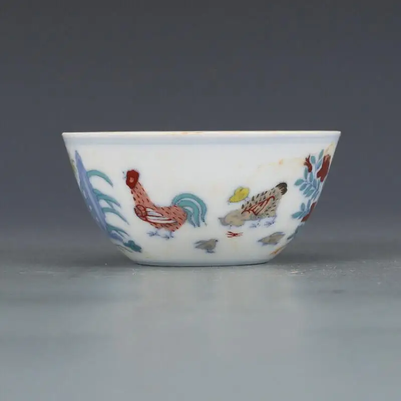 

3.1" Good Chinese Doucai Contrasting Colors Porcelain 12 Zodiac Cock Grain Cups