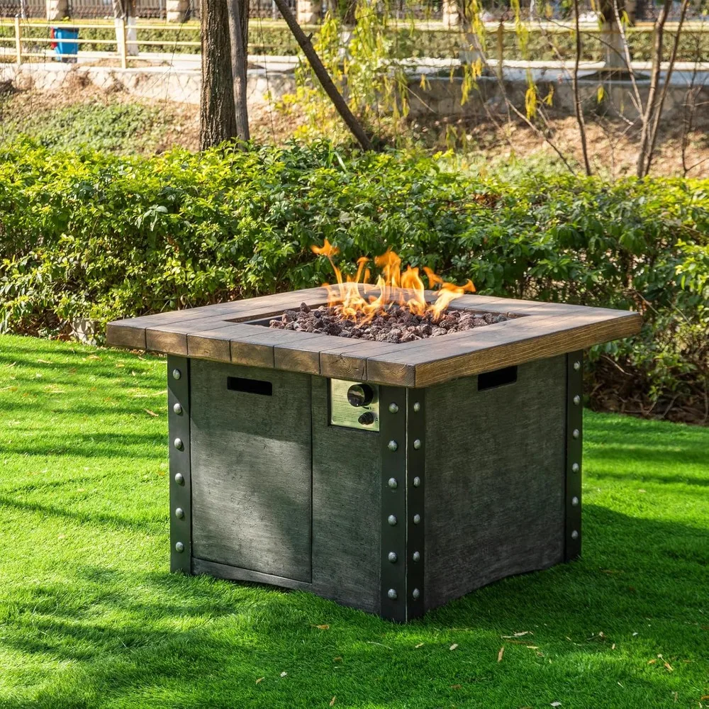 

34.5"D X 34.5"W X 23.8"H Fire Pit Table with Weather Cover and Lava Rocks, 50000 BTU, CSA Certificated, Propane Fire Pit