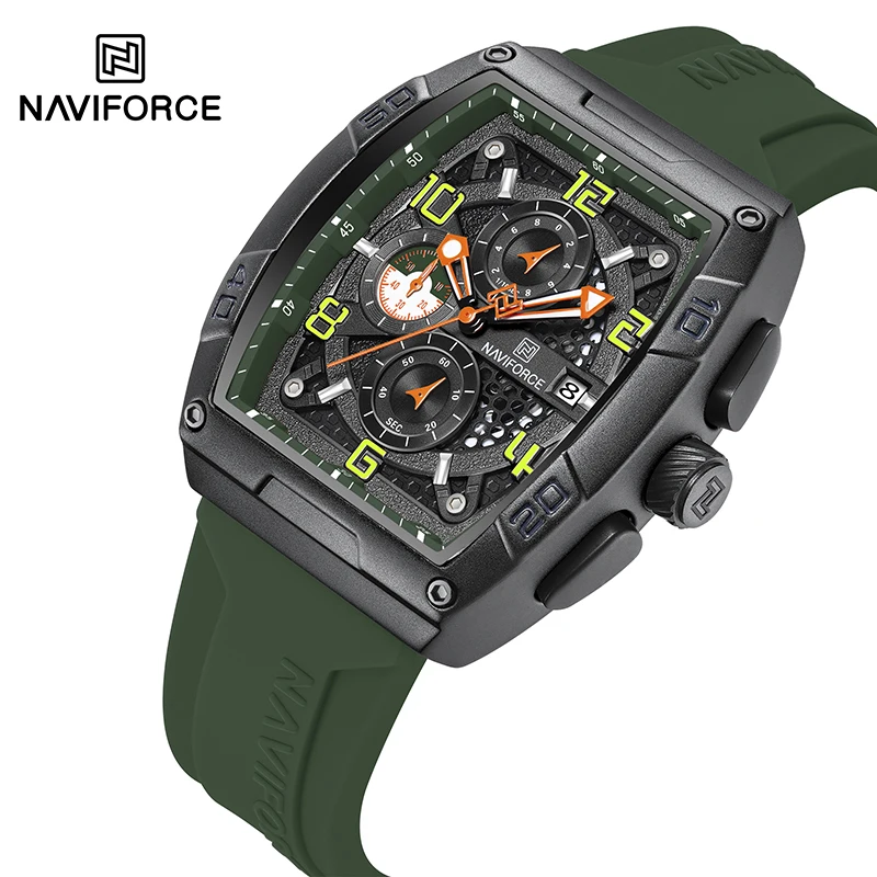 NAVIFORCE jam tangan kuarsa multi-fungsi pria, arloji tali TPU Dial besar olahraga modis pribadi