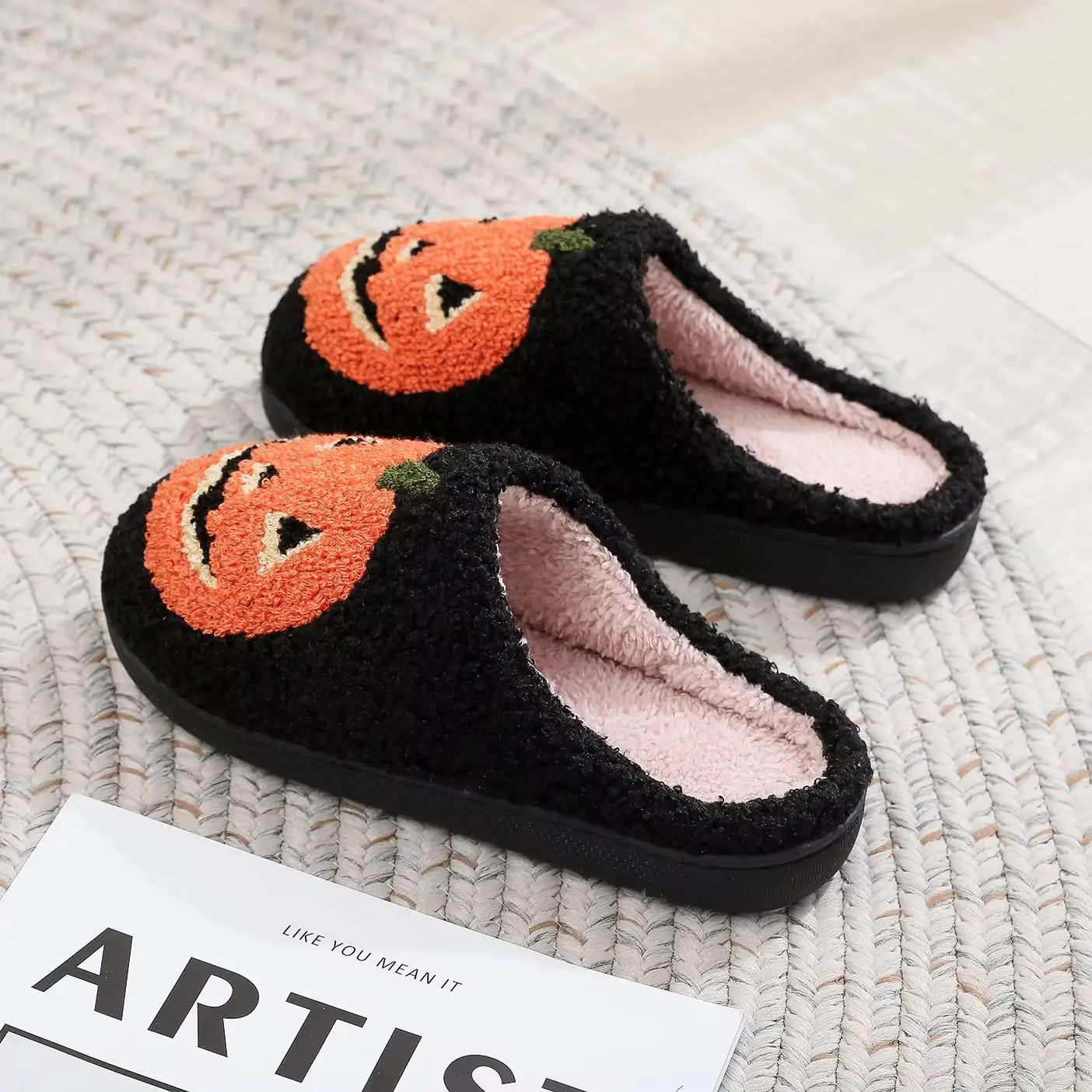 Winter home home pumpkin lantern pattern cotton slippers non-slip thick bottom wool cotton slippers