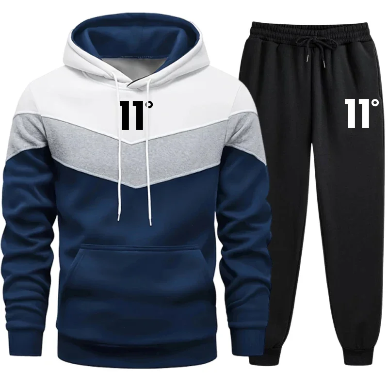 New Men's Tracksuit Casual Tricolor Splice Hoodies Sweatshirts Outdoors Sports Jogging Clothing Autumn Winter Fashion Streetwear