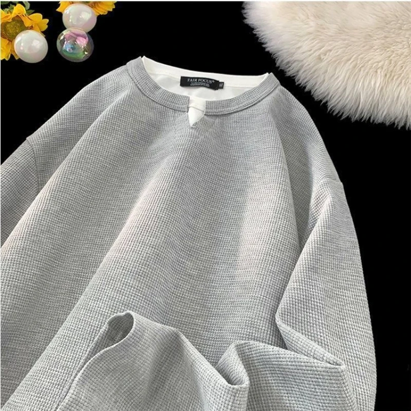 Trend Fake Two Piece Long Sleeve Hoodies Sweatshirts Spring Autumn Contrast Patchwork Casual Tops Harajuku Fashion Men Clothing