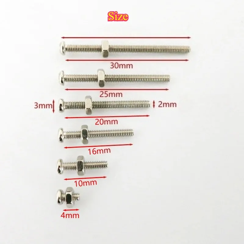 Length 4-30mm M2 Long Screws High Strength Round Pan Head Cross Screw Small Bolt Nut 10Pcs